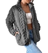 Dokotoo Winter Fleece Jacket for Women 2025 Zipper Stand Collar Casual Coats with Pockets