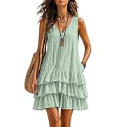 Rianclud Linen Dresses for Women Summer Casual Sleeveless V Neck Tank Dress Ruffle Tiered Swing M...