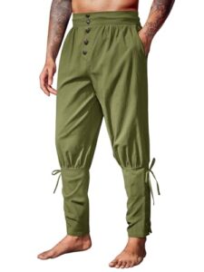 Runcati Mens Medieval Pirate Pants Renaissance Ankle Banded Viking Ren Faire Pants Lace Up Halloween Costume Trousers