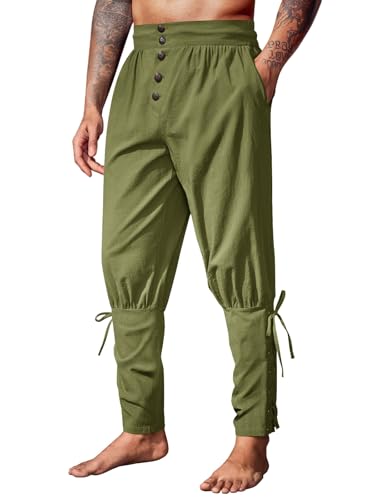 Runcati Mens Medieval Pirate Pants Renaissance Ankle Banded Viking Ren Faire Pants Lace Up Halloween Costume Trousers