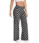 ONESO Mid-Low Rise Baggy Jeans Wide Leg for Women Distressed Pants Stretchy Bottom Lady Basic Com...