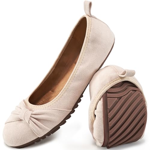 Ecetana Comfortable Ballet Flats for Women: Lightweight Cushioned Foldable Slip-On Work Shoes with Memory Foam - All Day Walking Comfort - Dressy Flats for Office Business