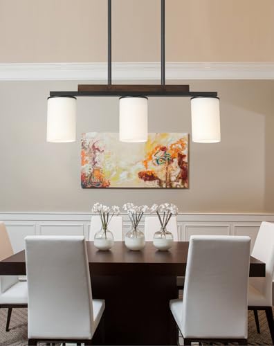Black Pendant Lights for Kitchen Island with Milk Glass Shade