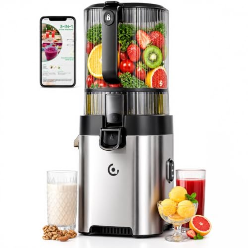 3-in-1 Cold Press Juicer with 6.5" Self-Feeding Chute | Makes Juice