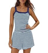 ReachMe Womens Striped Lounge Set Spaghetti Strap Tank High Waist Shorts 2 Piece Sets with Pocket...
