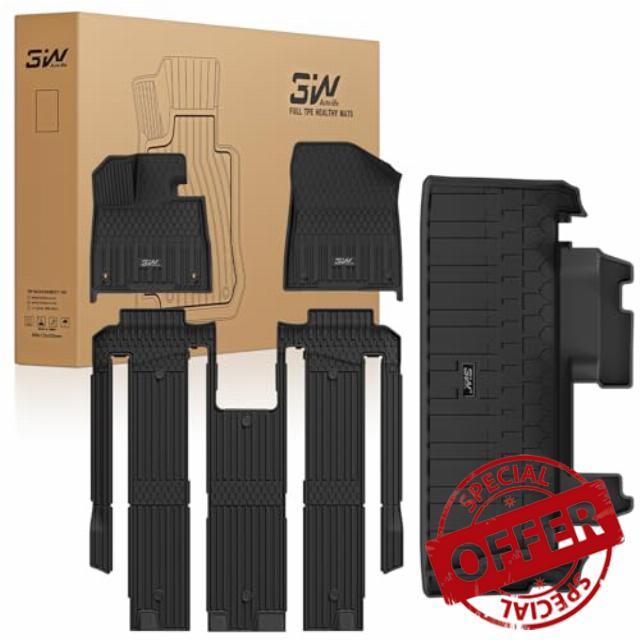 3W Floor Mats & Cargo Liner Fit Toyota Sienna Platinum with Refrigerator 2024-2026