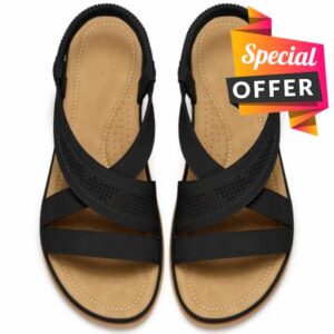Women's Comfortable Flat Sandals: Open Toe Perforated Cross Straps & Elastic Slingback - Non-Slip Dressy Summer Shoes for Walking Vacatio