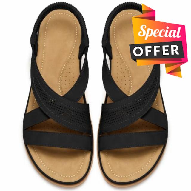 Women's Comfortable Flat Sandals: Open Toe Perforated Cross Straps & Elastic Slingback - Non-Slip Dressy Summer Shoes for Walking Vacatio
