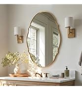 ANDY STAR Rectangle Scalloped Mirror, 36"x48" Brushed Gold Bathroom Mirror in SUS304 Stainless St...