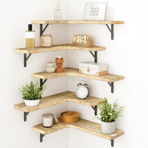Rustic Wood Wall Mounted Corner Shelf for Bathroom