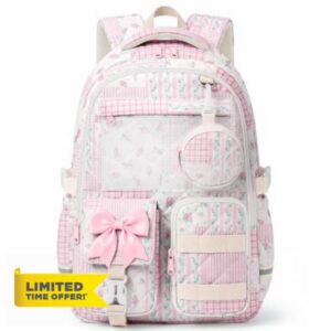 WOBAGMEN Quilted Backpack for Girls with Mesh Display Pocket | Cute Kawaii Floral School Bookbag for Pins