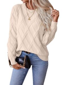 SHEWIN Womens Sweaters Crewneck Cable Knit Sweater Long Sleeve Fall Tops for Women 2026