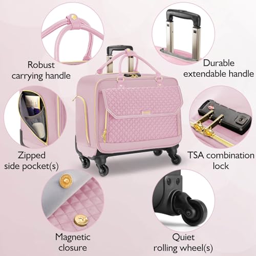 Briefcase for Women with 4 Spinner Wheels and Telescopic Extendable Handle