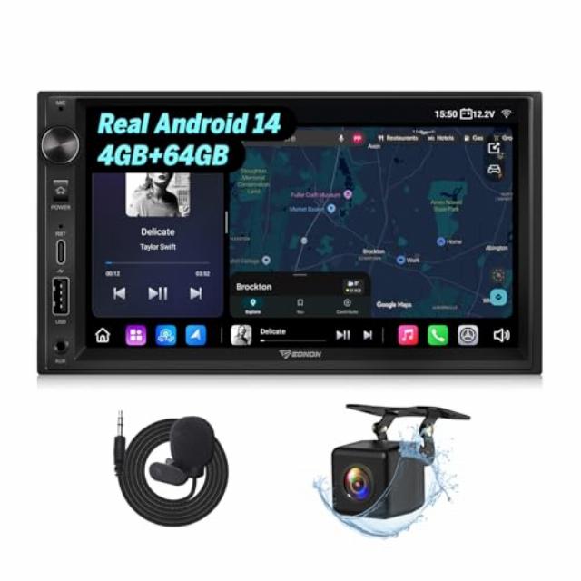 Eonon 4+64GB Android 14 Car Stereo-Double Din 7" Touchscreen with Wireless CarPlay & Android Auto