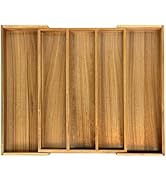 Luxury Acacia Kitchen Drawer Organizer - Silverware Organizer - Utensil Holder and Cutlery Tray w...