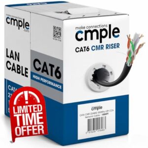 Cmple - Cat6 Cable 1000ft Bulk Lan Ethernet Cat 6 Wire Network UTP 23AWG CMR Riser 10Gbps 550 MHz Pull Box 1000 Feet
