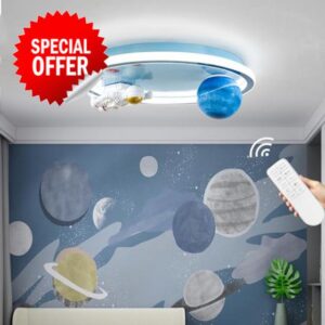 Shine LUEST Astronaut Ceiling Light Fixture 20" Dimmable Kids Flush Mount Ceiling Lights for Bedroom LED Chandelier 3000K-6000K with Remote Children Ceiling Lamp for Kitchen