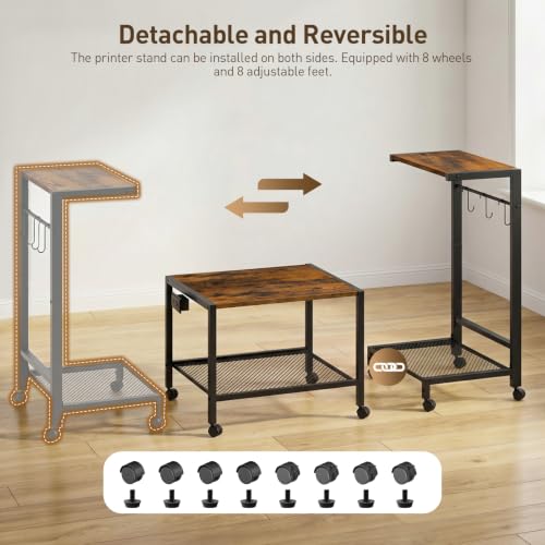 2-in-1 Mobile Printer Table Under Desk PC Shelf
