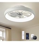 LUDOMIDE Flush Mount Ceiling Fan, Ceiling Fans with Lights and Remote, 6 Winds Speeds, 20” Low Pr...