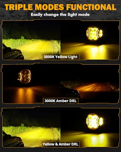 270° Ultra-Wide Amber Cube Universal Spotlights with Covers & DT Plug Wiring Harness