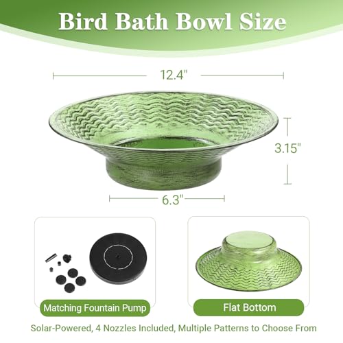 12.4" Bird Bath Fountain for Outside Garden Patio Lawn Decor (Green)