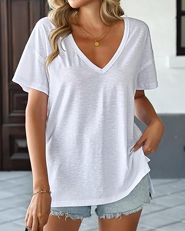 Avanova Women USA Graphic V Neck Sweatshirts Top Drop Shoulder Long Sleeve Pullover Shirt