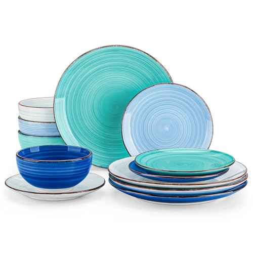 Handpainted Spirals Pattern Stoneware Plates and Bowls Se