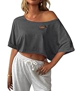 Avanova Women Off The Shoulder Crop Tops Distressed Ripped Short Sleeve Cropped Tee T-Shirt