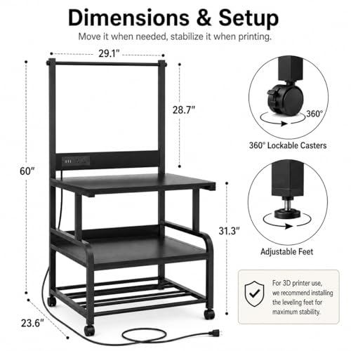 29.1" x 22.8" Large Printer Table with Filament Storage