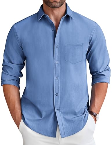 COOFANDY Men's Long Sleeve Button Down Shirt Wrinkle Free Untucked Dress Shirt Casual Denim Shi