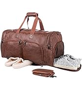 Leather Travel Bag with Shoe Pouch,Weekender Overnight Bag Waterproof Leather Large Carry On Bag ...