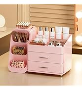 Makeup Organizer with Rotating Brush Holder Cosmetic Organizer with Drawers Countertop Skincare O...