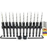 FTG USA 12 Pc #6 (9/64") Adjustable Wood Countersink Drill Bit Set with Parabolic Flute, Tapered ...