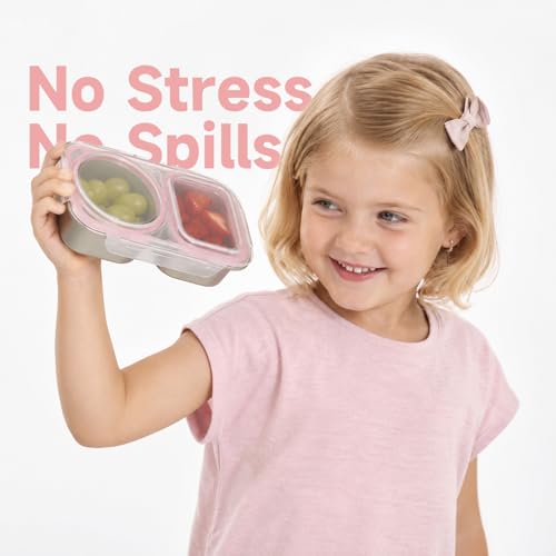 Leakproof Metal Snack Containers Featuring Round and Square Sections (Blue & Pink)