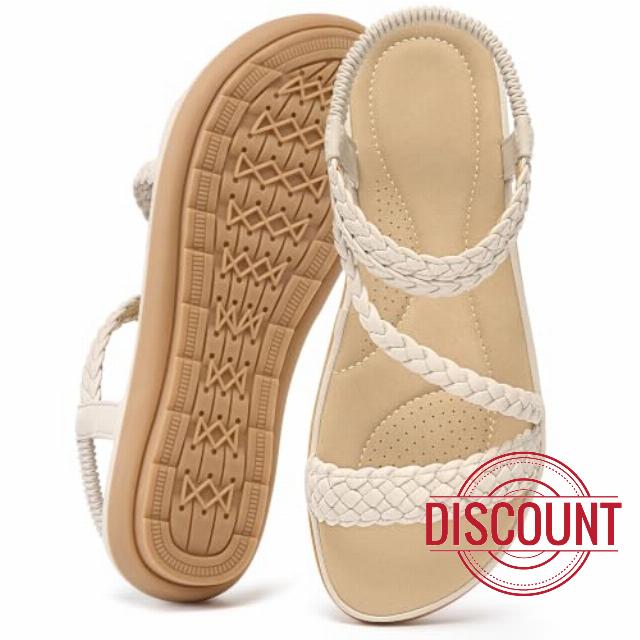 Aomigoct Womens Dressy Flat Sandals: Cushioned Insole & Non-Slip Sole for Daily Walking - Woven Upper & Elastic Ankle Strap for All-Day Comfort - Fashion Ladies