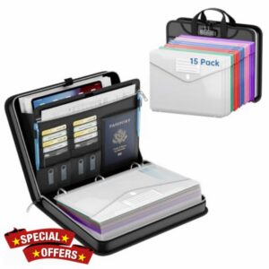Fireproof Binder Organizer with 15 Pack Pockets