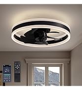 LUDOMIDE Ceiling Fans with Lights and Remote, 15'' Low Profile Flush Mount Ceiling Fan with Light...
