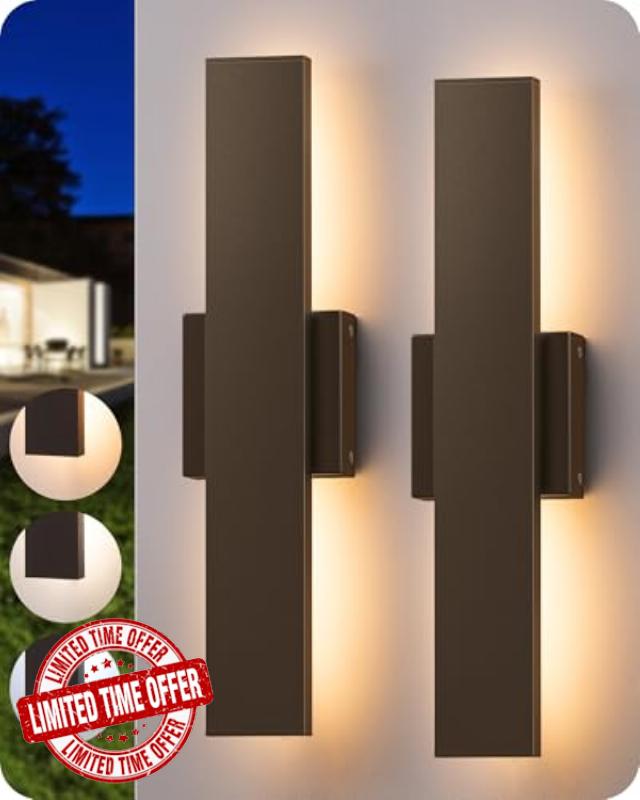 EDISHINE 2 Pack LED Outdoor Wall Lights Dimmable