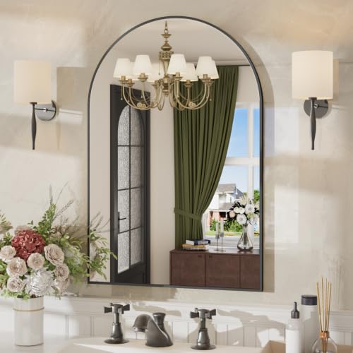 Black Aluminum Frame Vanity Mirror | Tempered Glass with HD Reflection; Moisture-Resistant; Mounts Vertically or Horizontally; Bathroom Mirror for Over Sink