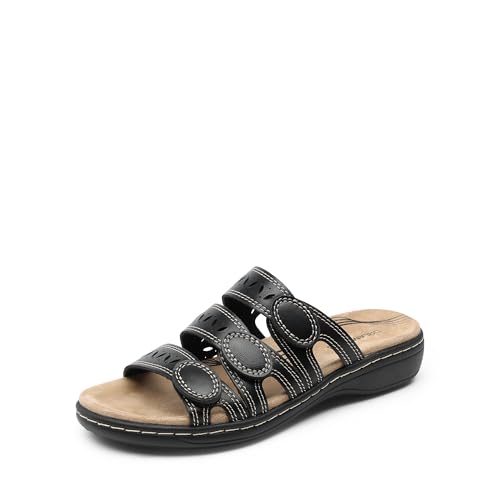 DREAM PAIRS Women's Slide Sandals Comfortable Arch Support Casual Walking Sandals Adjustable Straps Slip On Low Wedge Flat Sandals