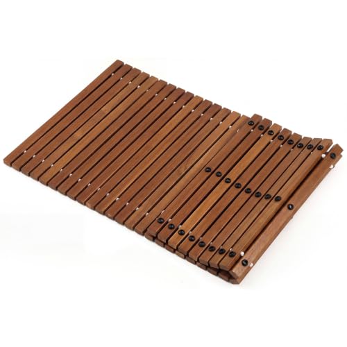 Roll Up Wood Bath Mat with Non Slip Rubber Feet