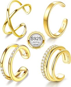 JeryWe 4 Pcs 925 Sterling Silver Ear Cuff for Women Non Piercing Adjustable Ear Cuff Earrings Clip On Cartilage Helix Wrap Ear Jewelry Se