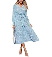 PRETTYGARDEN Women's Floral Boho Dress Fall Long Sleeve Wrap V Neck Ruffle Flowy Maxi Spring Wedd...