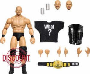 Mattel WWE Ultimate Edition Action Figure & Accessories Set “Stone Cold” Steve Austin 6-inch Collectible with Swappable Heads & Hands