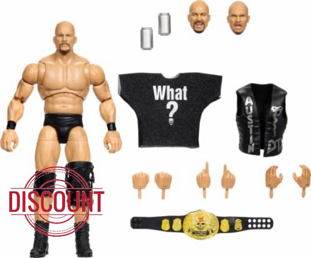 Mattel WWE Ultimate Edition Action Figure & Accessories Set “Stone Cold” Steve Austin 6-inch Collectible with Swappable Heads & Hands