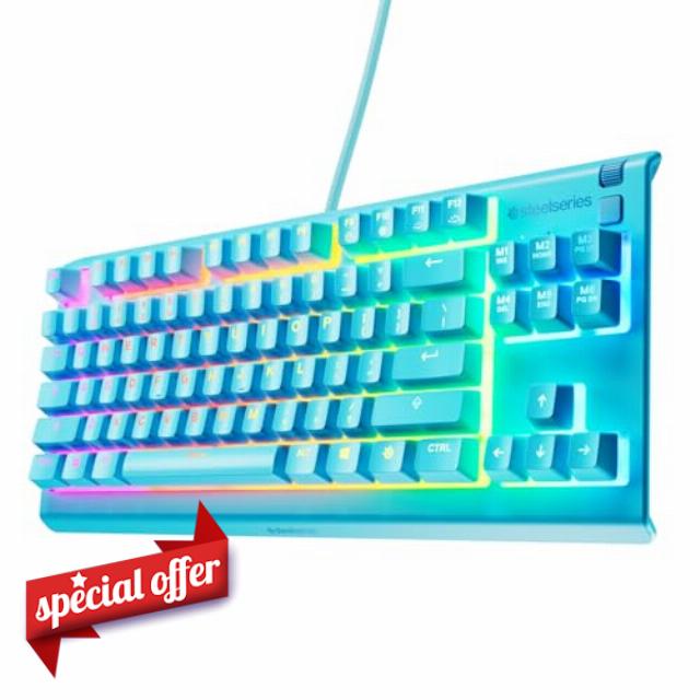SteelSeries Apex 3 TKL Aqua RGB Gaming Keyboard — Tenkeyless Compact Form Factor — 8-Zone RGB Illumination — Water and Dust Resistant — Whisper-Quiet Gaming Switch
