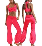 Nirovien Womens Summer 2 Piece Outfits Color Block Lounge Set Oversized Tops and Fold Over Shorts...
