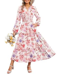 GRACE KARIN Women's Floral Maxi Dress 2026 Fall Long Sleeve V Neck Empire Waist A Line Flowy Dress with Pocke