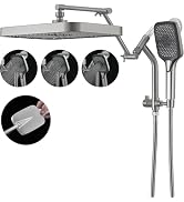 Psylc 14" High Pressure Rain/Rainfall Shower Heads With Handheld Spray Combo (3+1 Settings & Buil...