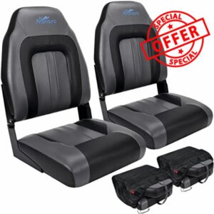 Affordura Boat Seat for Boats with 2 Storage Bags High Back Folding Boat Seat Boat Fold Down Seat (2 Packs) (Black&Charcoal)
